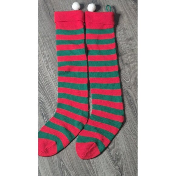 (2) Kurt Adler Christmas Vintage Knit Pom-Pom Stockings 1982 Made In Taiwan, 25” - Picture 1 of 6